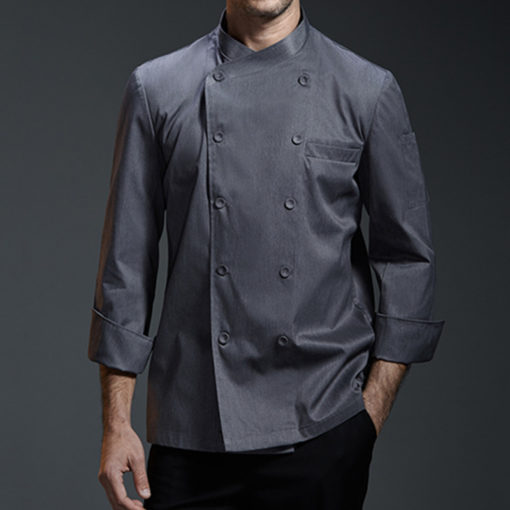 Gray White Black Long Sleeve Chef Shirt