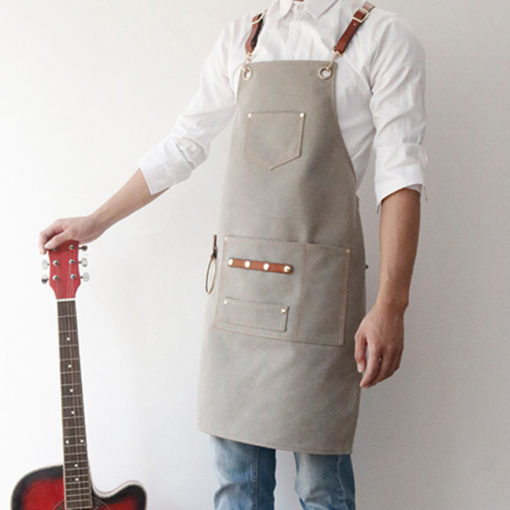 Blue Gray Brown Canvas Apron Leather Strap