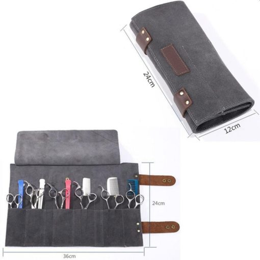 Black Gray Cowhide Leather Barber Tool Roll