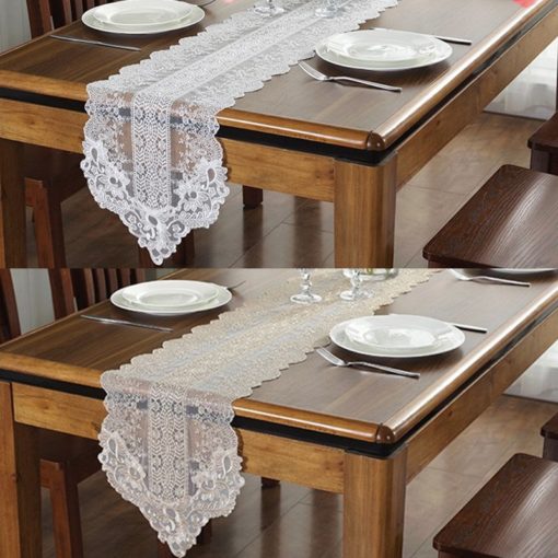 White Champagne Lace Embroidery Table Runner