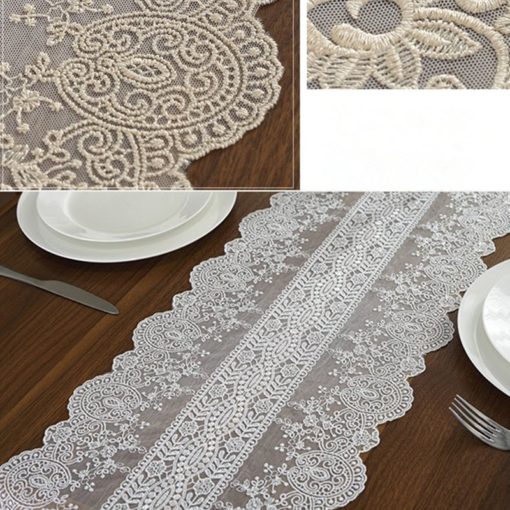 White Champagne Lace Embroidery Table Runner