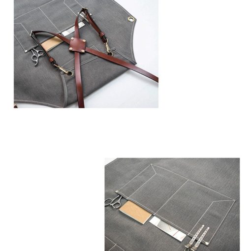 Gray Canvas Apron Cow Split Leather Straps - Little Tailor Studio