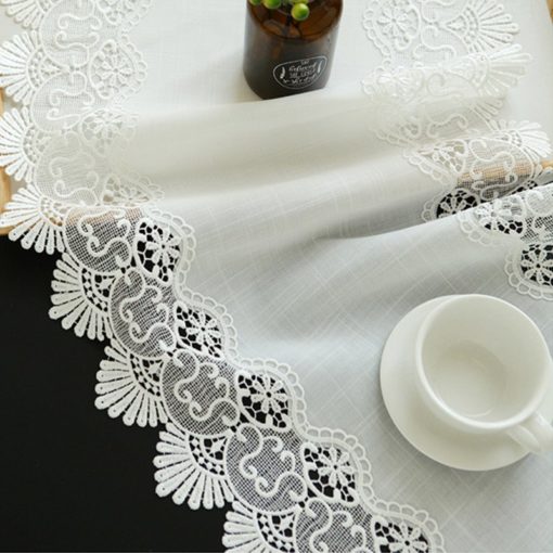 White Coffee Slub Linen Cotton Table Runner