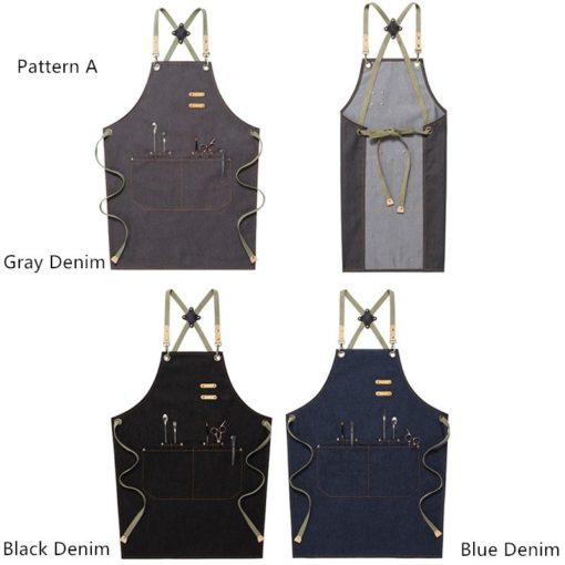 Black Blue Gray Denim Apron Crossback Cotton Strap