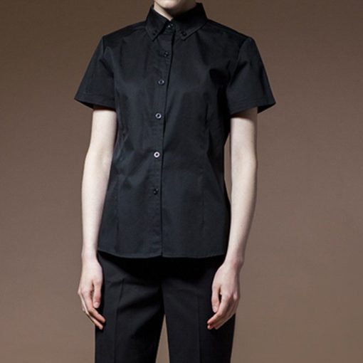 Black Red Polyester Cotton Short Sleeve Shirt