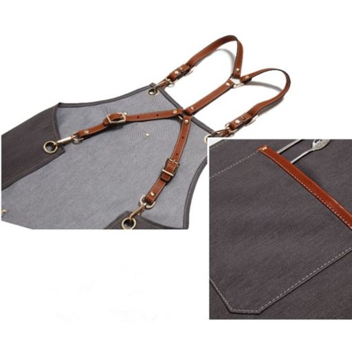 Gray Canvas Denim Apron Crossback Leather Straps