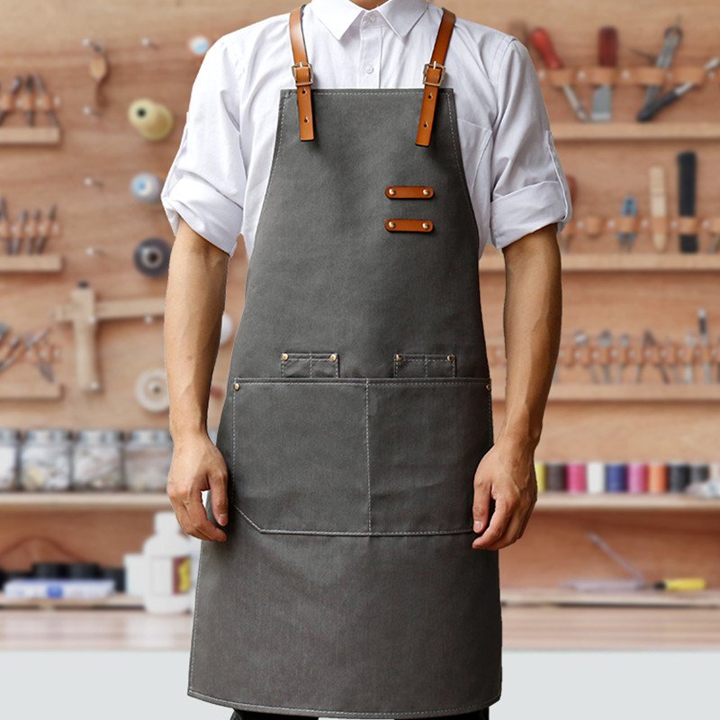 Pro Chef Shop Woodworker Bartender Blue Denim Barista Tool Pockets and Split-Leg Leather Straps Cross-Back Maker Utility Apron Adjustable for Men and Women Restaurant 