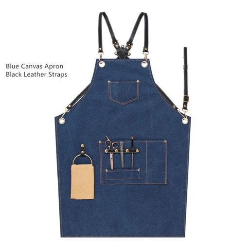 Blue Brown Canvas Apron Crossback Leather Straps