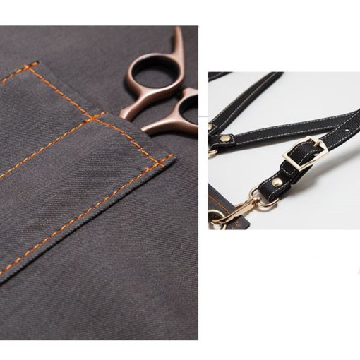 Black Blue Denim Apron Crossback Leather Straps