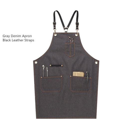 Black Blue Denim Apron Crossback Leather Straps