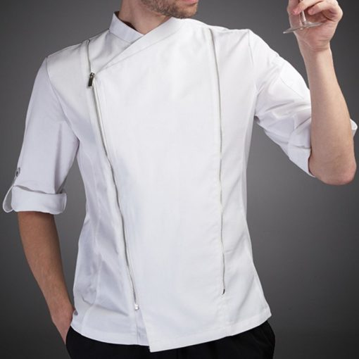 White Long Sleeve Chef Jacket Black Chef Uniform - Little Tailor Studio