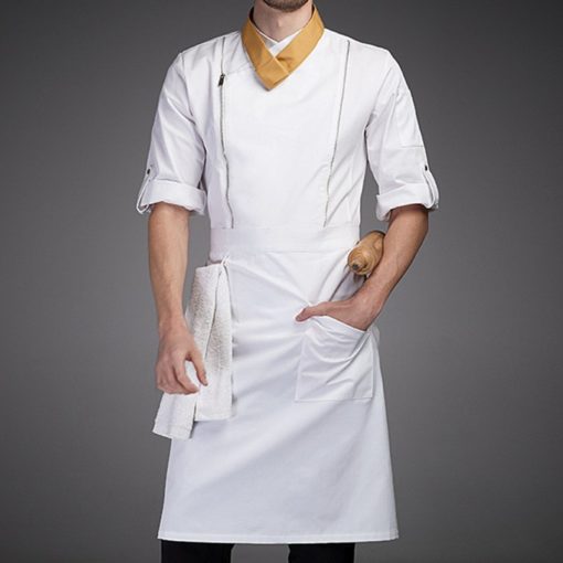 White Black Polyester Cotton Long Sleeve Chef Jacket