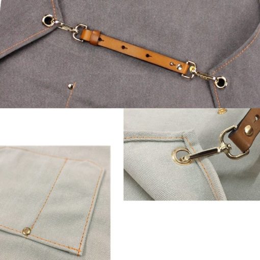 Gray Canvas Apron Crossback Cowhide Leather Strap