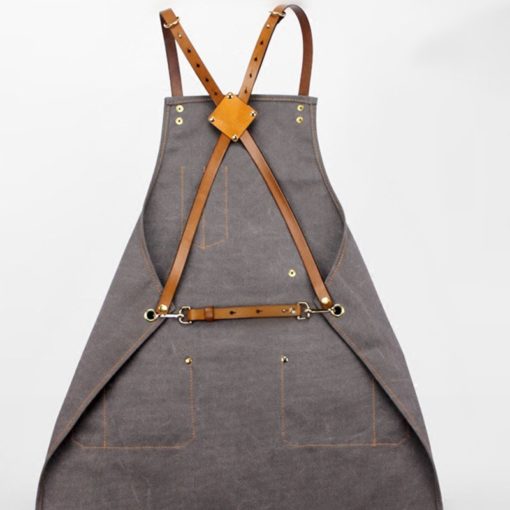 Gray Canvas Apron Crossback Cowhide Leather Strap