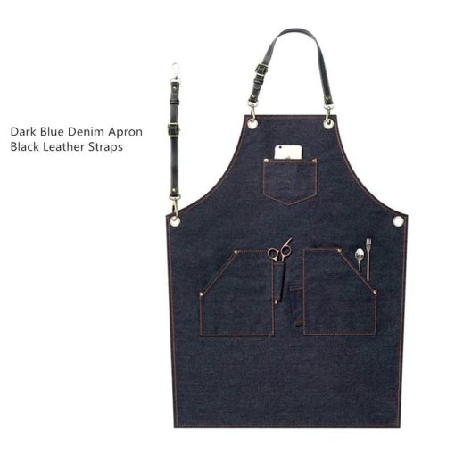 Black Blue Gray Denim Bib Apron Leather Straps