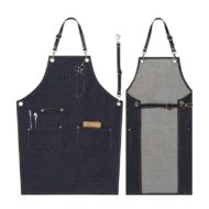 Blue Gray Black Denim Bib Apron Leather Straps
