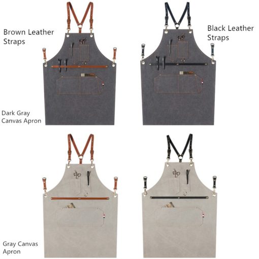 Gray Blue Canvas Apron Crossback Leather Straps