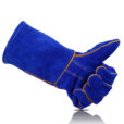 Blue Cow Split Leather Gloves BBQ Grill Oven Mitten