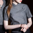 Gray Polyester Cotton Short Sleeve Chef Shirt