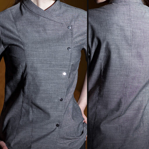 Gray Polyester Cotton Short Sleeve Chef Shirt