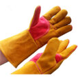 Yellow Cowhide Leather Gloves BBQ Grill Oven Mitten