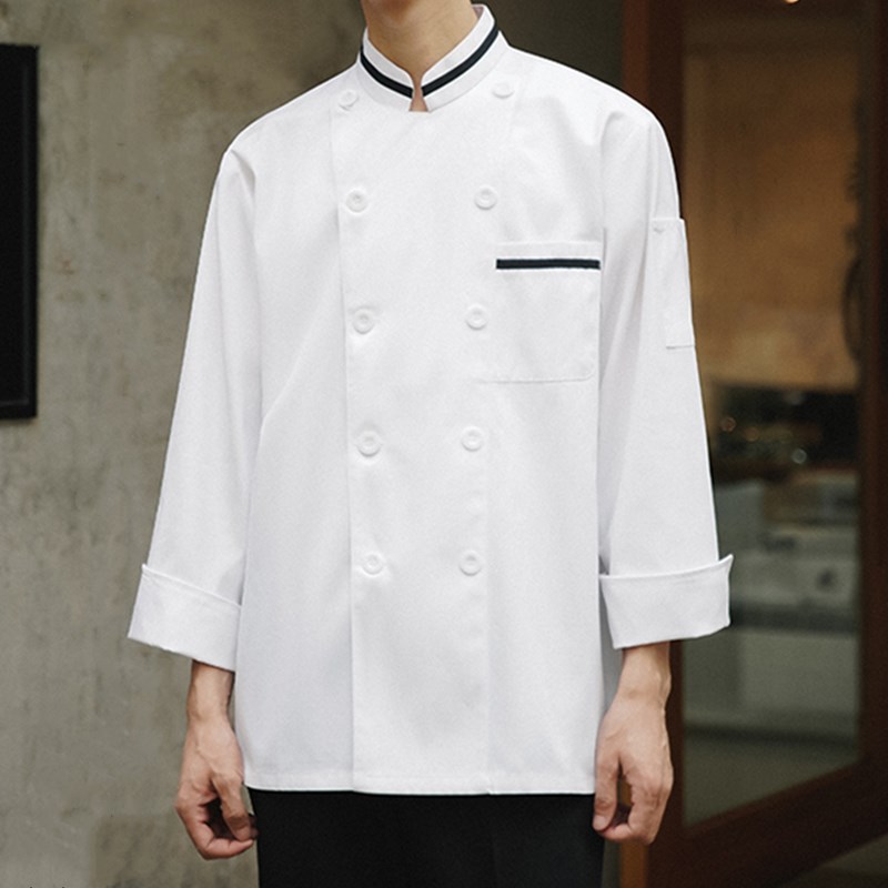 Poly Cotton Chef Jacket white black Long Sleeve Kitchen Suitable For Unisex 