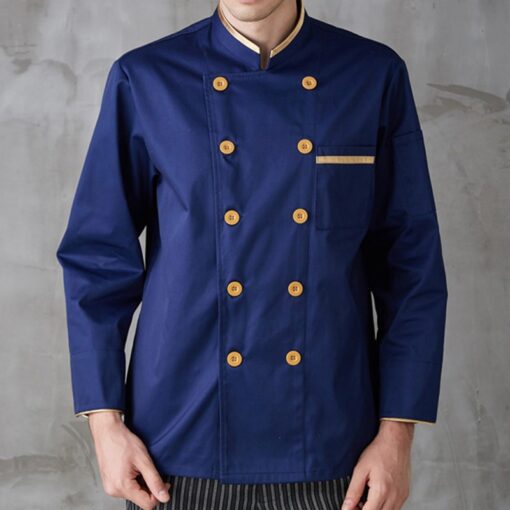 Blue Long Sleeve Polyester Cotton Chef Jacket