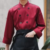 Red Long Sleeve Polyester Cotton Chef Jacket