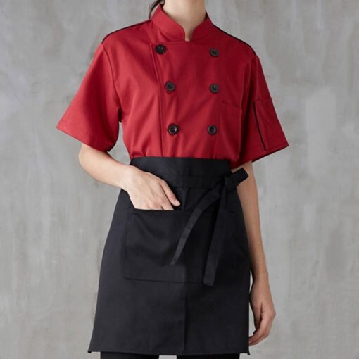 Red Polyester Cotton Short Sleeve Chef Shirt