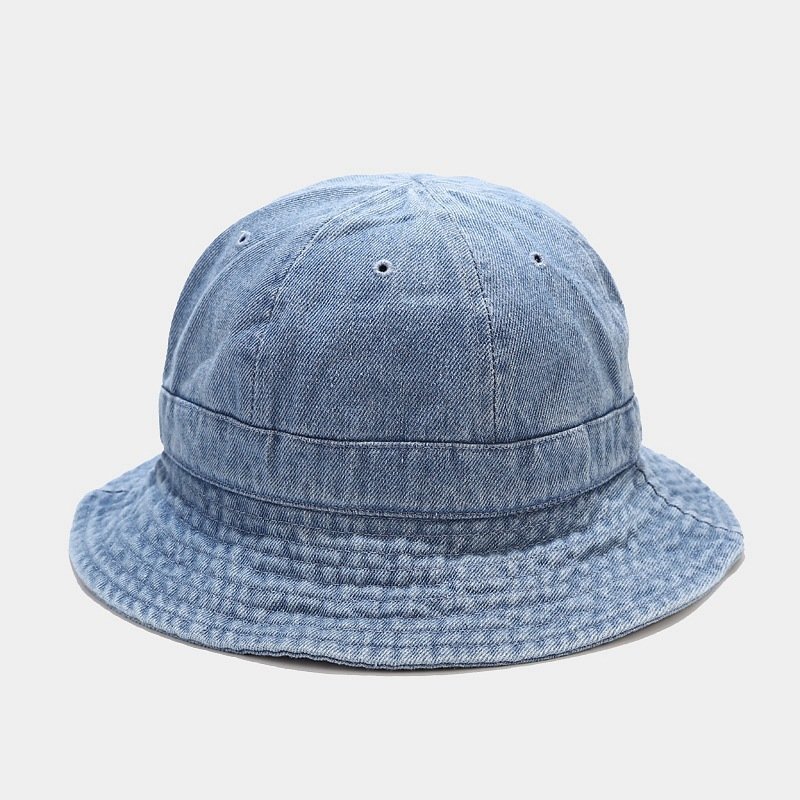 Blue Denim Bucket Hat Black Round Sun Hat - Little Tailor Studio