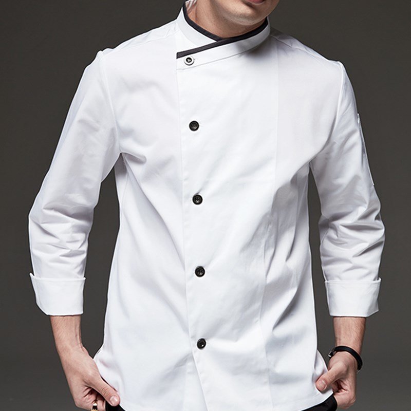 Catering Long Sleeve, White, Removable Black Stud Buttons Superior Chef Jacket 