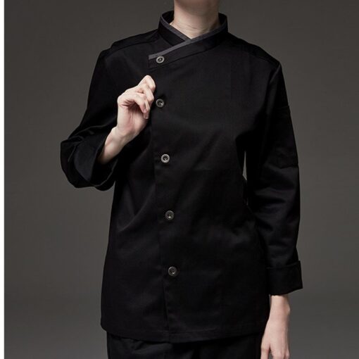White Long Sleeve Chef Jacket Black Chef Uniform