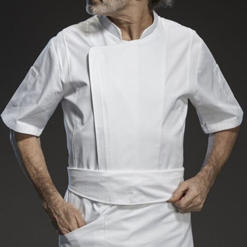 White Short Sleeve Chef Shirt Black Uniform