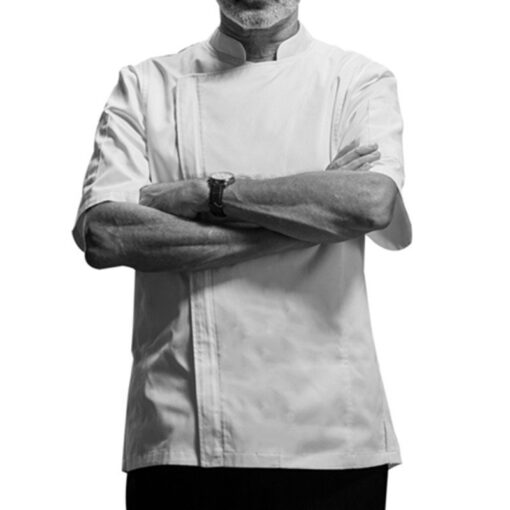 White Short Sleeve Chef Shirt Black Uniform