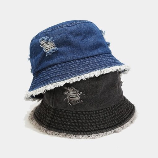 Blue Denim Bucket Cap Black Sun Hat