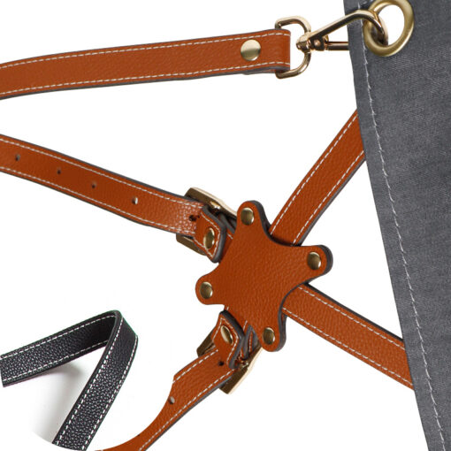 Gray Denim Apron Cross Back Leather Straps