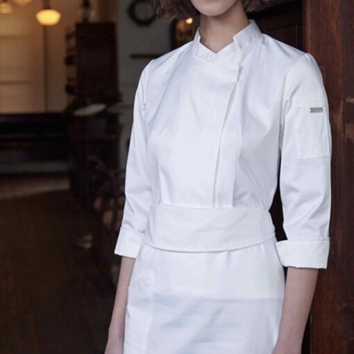 Black White Polyester Cotton Female Chef Shirt